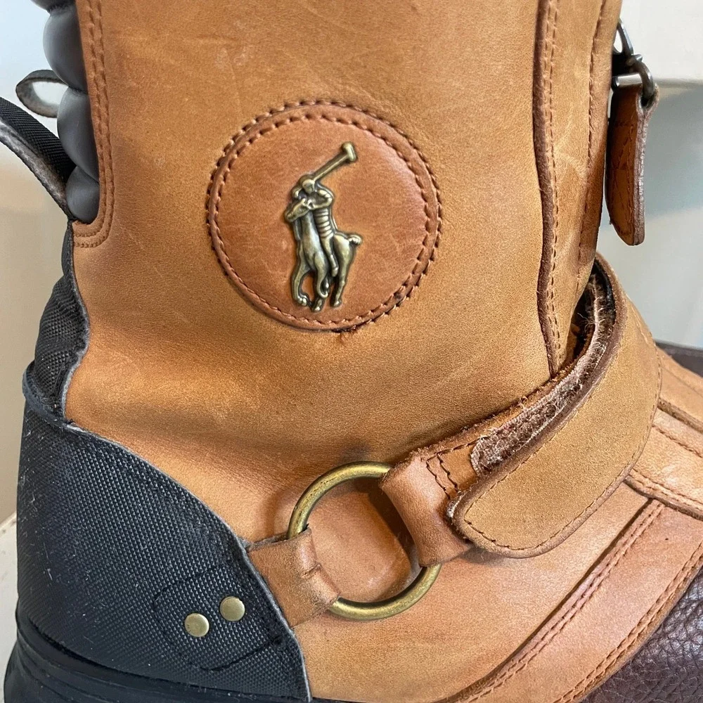 Polo Ralph Lauren Conquest HI III Mens Brown Leather Duck Boots Size 13D READ